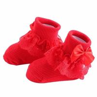 3 paren Bow Lace baby sokken pasgeboren katoen baby sok maat: S (rood) - thumbnail