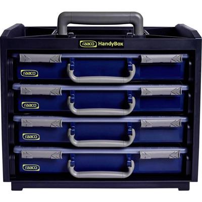 raaco HandyBox 55x4 Draagframe voor assortimentsdoos (l x b x h) 376 x 265 x 310 mm Aantal vakken: 4 Variabele onderverdeling Piece Inhoud 1 stuk(s)
