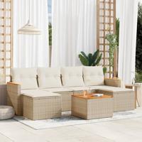 7-delige Loungeset met kussens poly rattan beige - thumbnail
