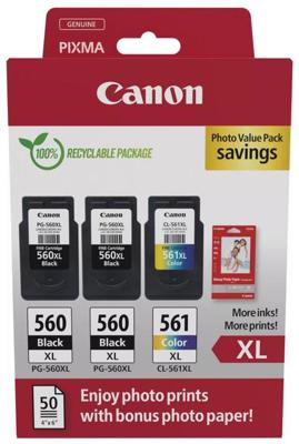 Canon photo value pack 2 x PG-560XL + 1 x CL-561XL, 300 - 400 pagina&apos;s, OEM 3712C012, 4 kleuren