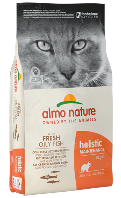 Almo Nature Holistic Adult Cat Maintenance met verse vette vis en rijst, droogvoer voor katten van alle rassen, 12 kg