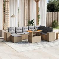 9-delige Loungeset met kussens poly rattan beige - thumbnail