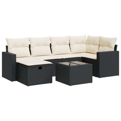 6-delige Loungeset met kussens poly rattan zwart