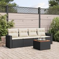 5-delige Loungeset met kussens poly rattan zwart - thumbnail
