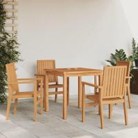 Tuinstoelen stapelbaar 4 st 56,5x57,5x91 cm massief teakhout - thumbnail
