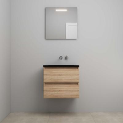 On-Line Badkamermeubelset - 60 cm - Voorgemonteerd - Ladestructuur - Acryl Wastafel - zonder Kraangat - Spiegel met LED-Verlichting - Eiken