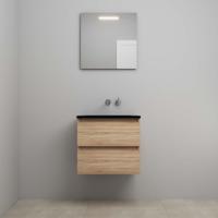 On-Line Badkamermeubelset - 60 cm - Voorgemonteerd - Ladestructuur - Acryl Wastafel - zonder Kraangat - Spiegel met LED-Verlichting - Eiken - thumbnail
