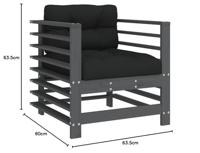 Tuinstoelen 2 st met kussens massief grenenhout grijs - thumbnail