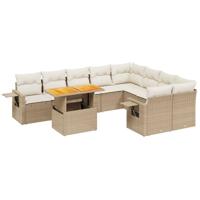 10-delige Loungeset met kussens poly rattan beige - thumbnail