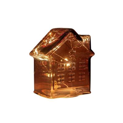 LED Huisje glas bordeaux H14cm