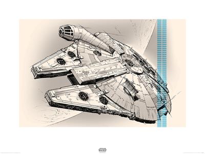 Kunstdruk Star Wars - Episode VII Millennium Falcon Pencil Art 80x60cm Kunstdruk Star Wars - Episode VII Millennium Falcon Pencil Art 80x60cm