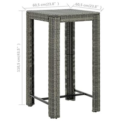 vidaXL Tuinbartafel 60,5x60,5x110,5 cm poly rattan grijs