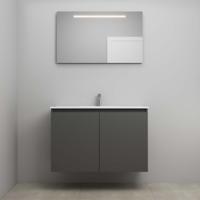 On-Line Badkamermeubelset - 100 cm - Voorgemonteerd - Greeploos 2 Deuren - Porseleinen Wastafel - 1 Kraangat - Spiegel met LED-Verlichting - Mat Antraciet - thumbnail