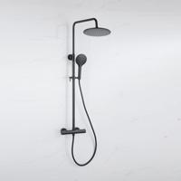 Fortifura Calvi Regendoucheset - thermostatisch - 30cm hoofddouche - gladde slang - ronde handdouche - mat zwart SW115998 SW1139120SW496816 SW706210 - thumbnail