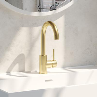Wastafelmengkraan Brauer Gold Edition Coldstart Opbouw Hoog Gebogen Ronde Hendel Geborsteld Goud PVD Brauer Wastafelmengkraan Brauer Gold Edition Coldstart Opbouw Hoog Gebogen Ronde Hendel Geborsteld Goud PVD Brauer