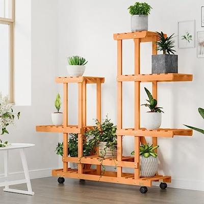 VidaXL Plantenstandaard met wielen 95x25x101 cm massief vurenhout