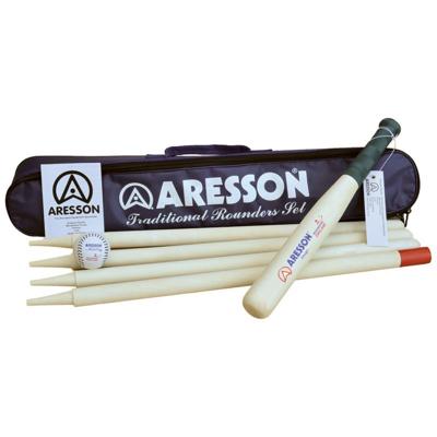 Aresson rounders set Family bal knuppel hout blank/groen 8 delig Aresson rounders set Family bal knuppel hout blank/groen 8 delig