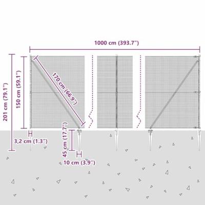 VidaXL Afrasteringspaal zilver 10 x 1,5 m (12 x 12 mm gaas) staal