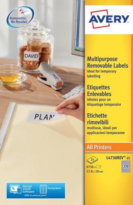 Avery L4730REV-25 afneembare etiketten ft 17,8 x 10 mm (b x h), 6.750 etiketten, wit Avery L4730REV-25 afneembare etiketten ft 17,8 x 10 mm (b x h), 6.750 etiketten, wit