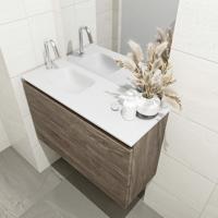 MONDIAZ OLAN 80cm toiletmeubel dark brown. LEX wastafel talc links 1 kraangat - thumbnail