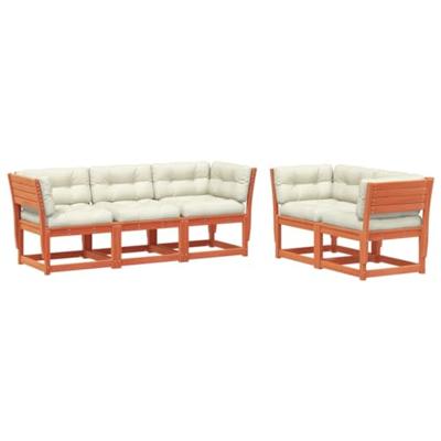 5-delige Loungeset met kussens massief grenenhout wasbruin