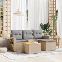 5-delige Loungeset met kussens poly rattan beige - thumbnail