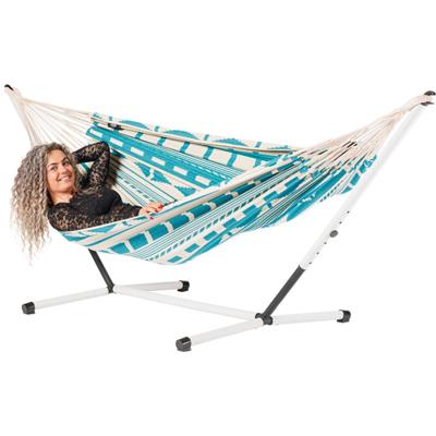 Eenpersoons hangmat met metalen standaard - 300x140cm - BlauwGroen - 120kg draagkracht- 100% katoen - binnen & buiten