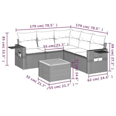 6-delige Loungeset met kussens poly rattan gemengd beige