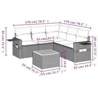 6-delige Loungeset met kussens poly rattan gemengd beige - thumbnail