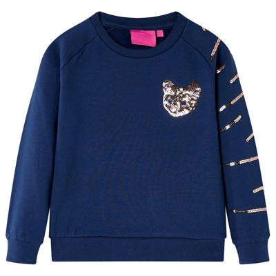 Kindertrui met kat van pailletten 92 marineblauw
