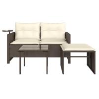 3-delige Loungeset met kussens poly rattan bruin - thumbnail