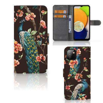Samsung Galaxy A03 | Telefoonhoesje | Met pasjeshouder | Pauw met Bloemen Samsung Galaxy A03 | Telefoonhoesje | Met pasjeshouder | Pauw met Bloemen