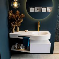 MONDIAZ RIVA 120cm badmeubel onderkast / planchet kleur Cale met 1 lade. Wastafel DULCET rechts 1 kraangat kleur Talc. - thumbnail