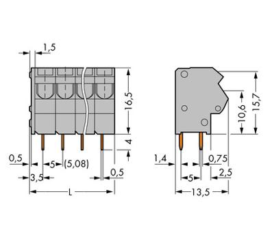 WAGO 254-454 Veerkrachtklemblok 1.50 mm² Aantal polen 4 Grijs 220 stuk(s)