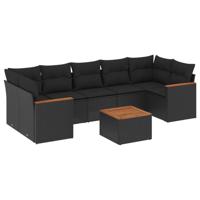 8-delige Loungeset met kussens poly rattan zwart - thumbnail