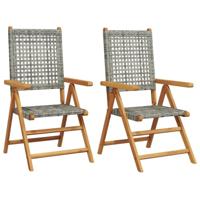 Tuinstoelen 2 st massief acaciahout en poly rattan grijs - thumbnail