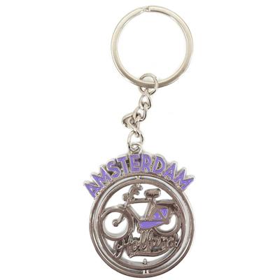 Matix Sleutelhanger Fiets Amsterdam 4 Cm Staal Paars/zilver