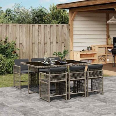 7-delige Tuinset met kussens poly rattan grijs