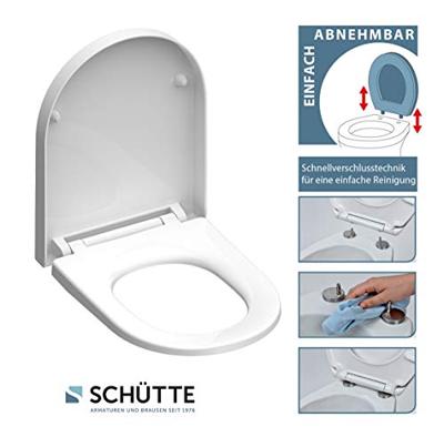 Toiletzitting Schutte White Duroplast Met Soft Close En Quick Release D-Vorm Gelakt Wit Schütte - thumbnail