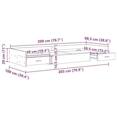 Opbergbedframe met hoofdeinde Beton Grijs 100 x 200 cm Bewerkt hout