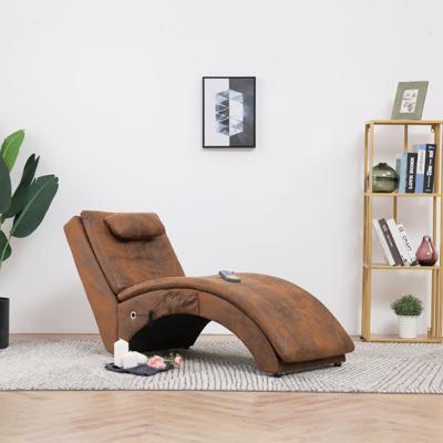 Massage chaise longue met kussen kunstsuède bruin