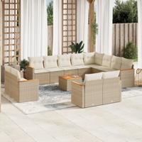 12-delige Loungeset met kussens poly rattan beige - thumbnail
