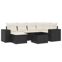 7-delige Loungeset met kussens poly rattan zwart - thumbnail