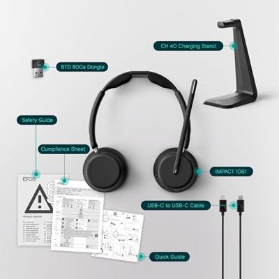 EPOS Impact 1061 On Ear headset Bluetooth Stereo Zwart Headset, Incl. oplaad- en dockingstation Computer - thumbnail