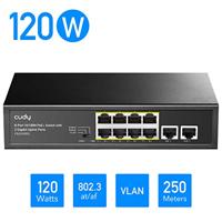 Cudy FS1010PG 8-poorts PoE + switch met 2 Gigabit uplinkpoorten 120 W, 8 * 10/100 Mbit/s PoE+ @ 120 W, Extend/VLAN-modus, 802.3af / at Standard, ventilatorloos, Watchdog, Plug & Play - thumbnail
