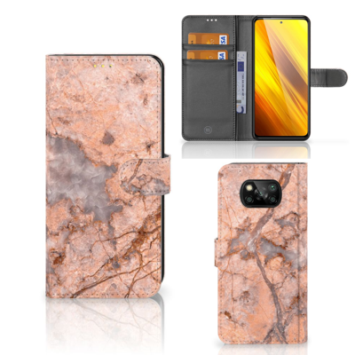 Xiaomi Poco X3 | Poco X3 Pro | Bookcase | Marmer Oranje Xiaomi Poco X3 | Poco X3 Pro | Bookcase | Marmer Oranje