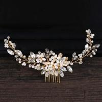 Gouden parel hoofdband Tiaras Crystal Strass bruids haar kammen helm - thumbnail