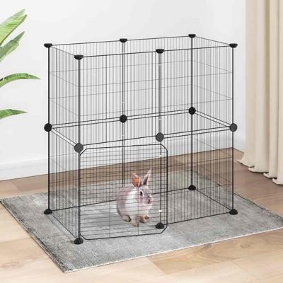 VidaXL Huisdierenkooi met deur 12 panelen 35x35 cm staal zwart