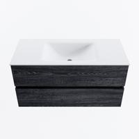 MONDIAZ VICA 100cm badmeubel onderkast Antracite 2 lades. Wastafel CLOUD midden 1 kraangat, kleur Talc. - thumbnail