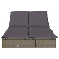 Ligbed met kussens 2-persoons poly rattan grijs - thumbnail